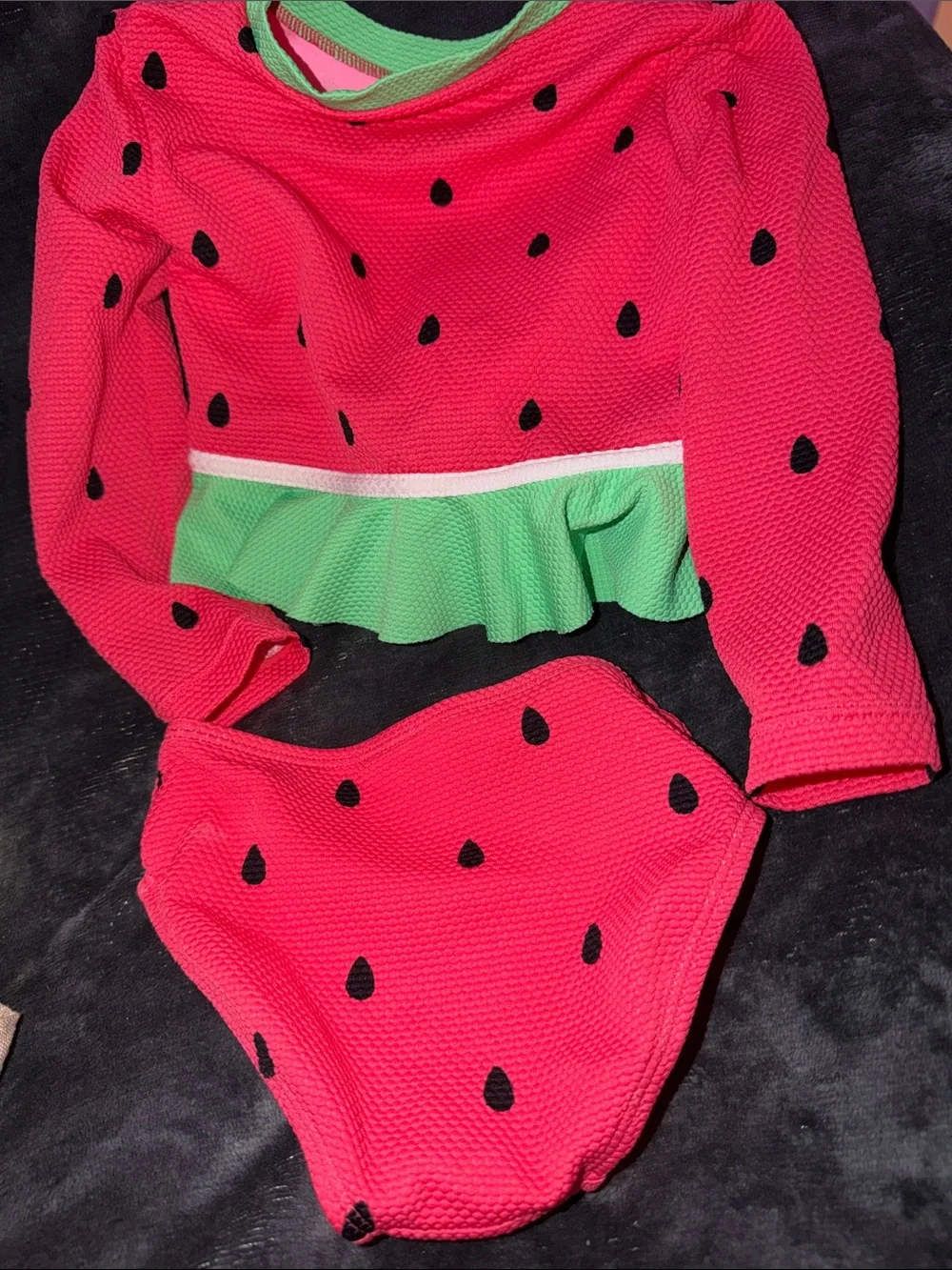 okie dokie Pink and Green Watermelon Two-Piece Swim Set